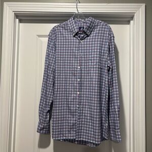 johnnie-O Prep-Formance Shirt Mens Medium Blue Purple Plaid Button Down Stretch